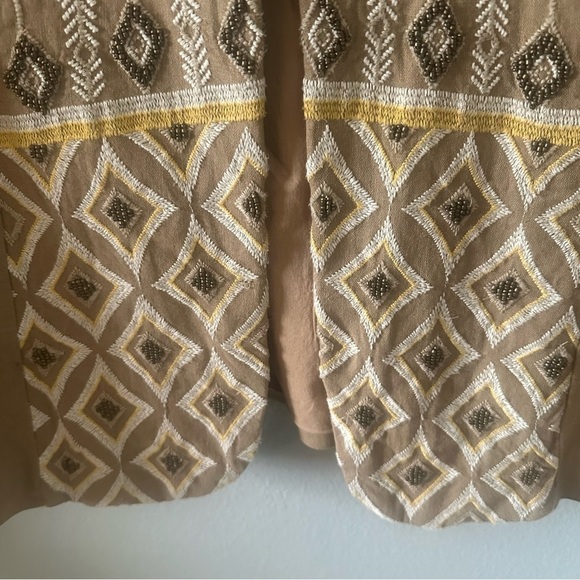 Chico’s Womens Jacket size L Beaded Boho Embroidered Cotton Khaki - Picture 5 of 12